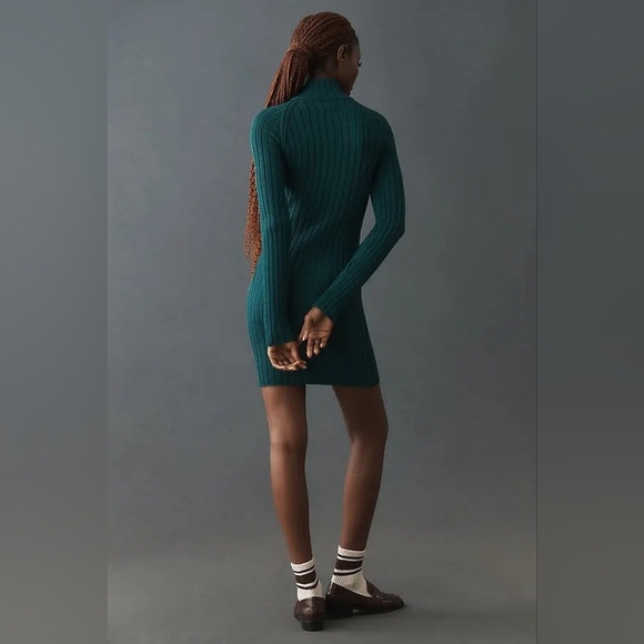 Pilcro Quarter Zip Sweater Dress Ribbed Knit Blue Green Medium Anthropologie - Picture 2 of 9